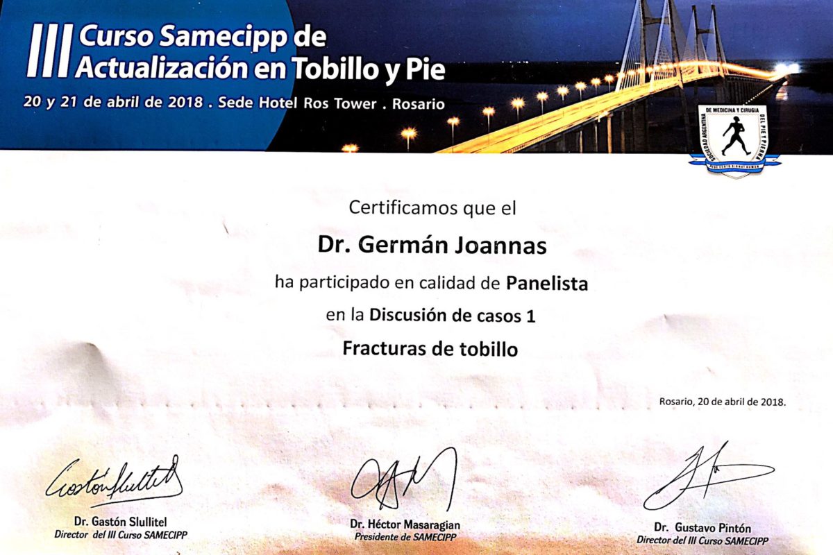 3er Curso SAMECCIP de actualización en Tobillo y Pie